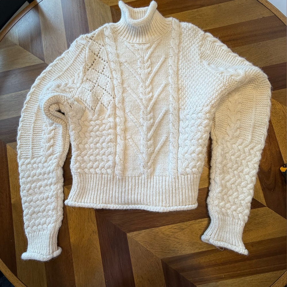 Mango Cream Cable Knit Turtleneck Sweater - Picture 7 of 11